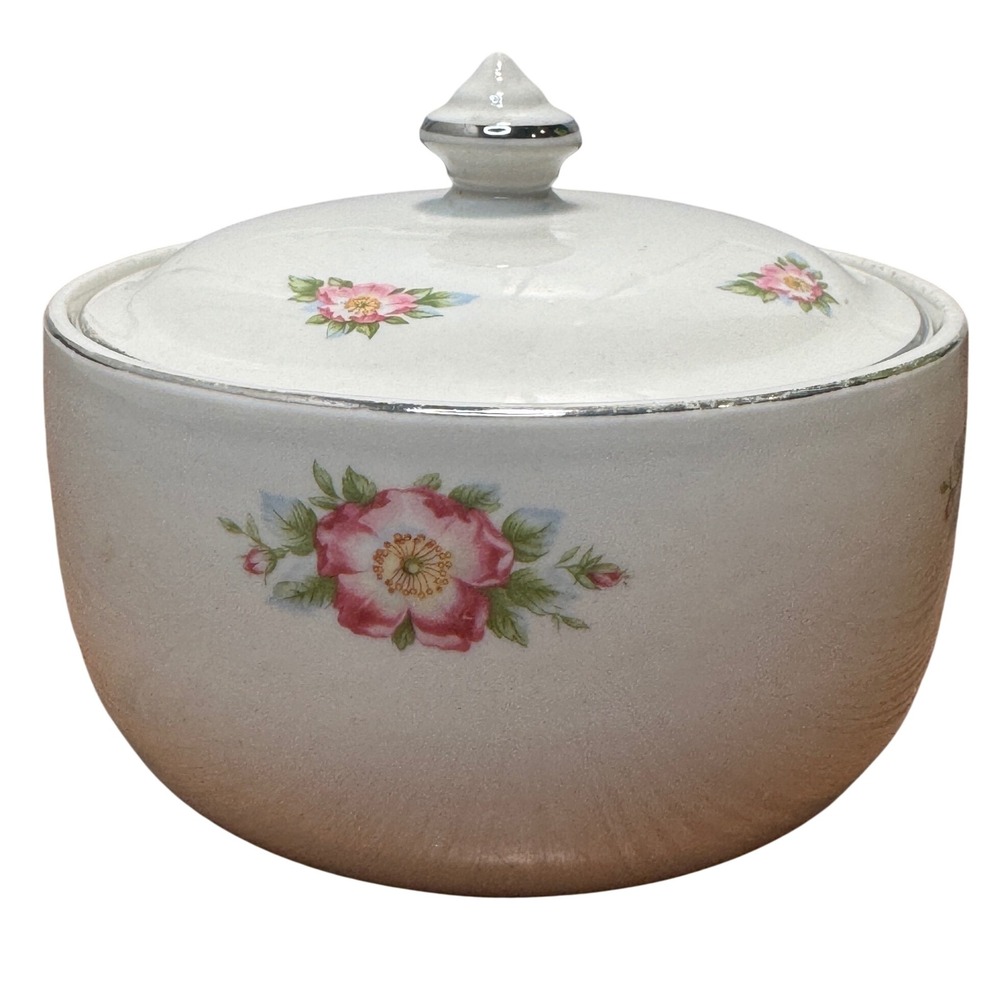 Vintage Halls Superior Casserole Dish & Lid Rose White Kitchenware 50s USA